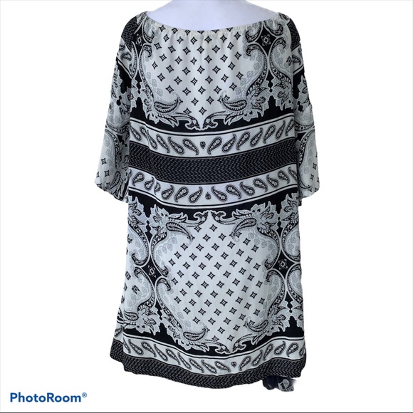 JEALOUS TOMATO Womens Size S Black White Boho Print Swim Cover Up Dress - Picture 2 of 9